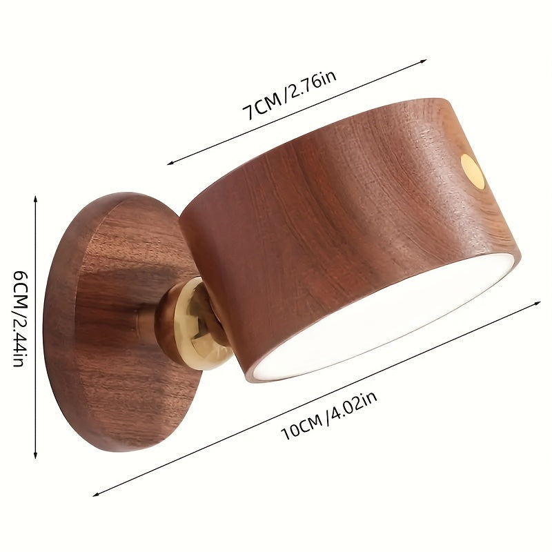 1pc Lámpara de Pared Moderna de Madera con Luz de Lectura LED - Regulable, Giratoria 360°, Control Táctil, Recargable por USB, Batería de 1500mAh, Detalles en Latón Pulido para Dormitorio & Sala de Estar, Lámpara para Dormitorio