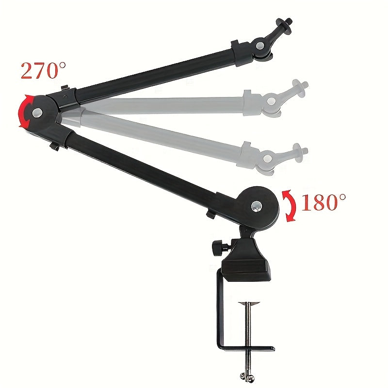 Kit de soporte de micrófono de hierro negro versátil - Sin muelle, brazo ajustable, incluye clips y conector XLR, ideal para grabación, transmisión, podcasting, juegos, etc., accesorio de micrófono