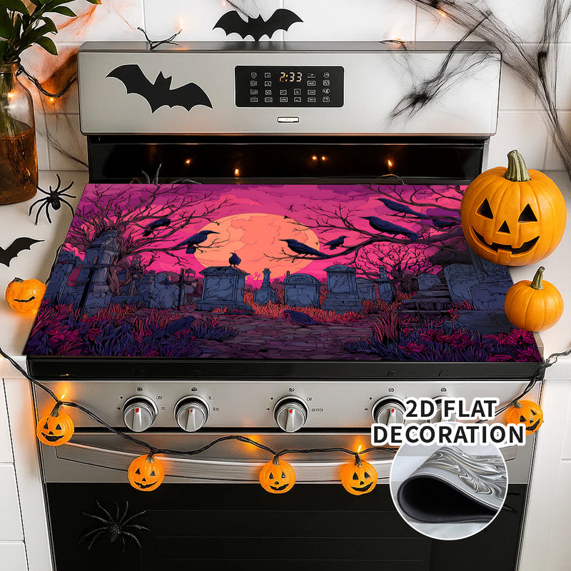 2D Plano, 2D Plano Cubierta Eléctrica de Estufa - Decoración de Cocina de Halloween, Protector de Estufa de Gas con Diseño de Silueta de Calabaza y Murciélago, Perfecto para Cualquier Cocina, Protección de Estufa, 1 Pieza, Protector de Estufa | Accesorio