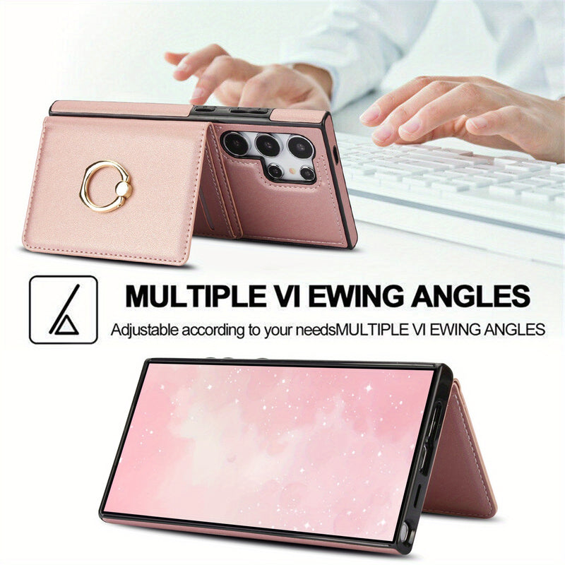 Para Galaxy S25/S24/S23/S22/S21 Ultra/S24 FE/S23 FE/S21 FE/Note 20 Ultra Funda con Tarjetero, Anillo de Rotación 360° y Cierre Magnético con Soporte Resistente