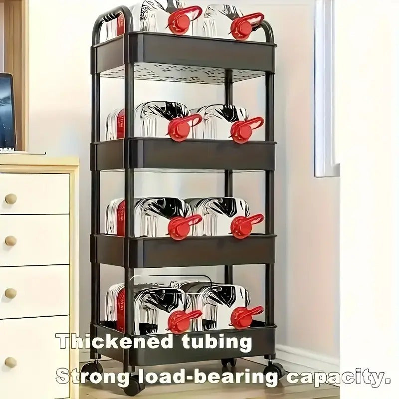 Carro de almacenamiento de plástico con marco metálico de alta resistencia de 3/4/5 niveles - Organizador multifuncional para ropa interior, vajilla, equipo de camping - Caja portátil para dormitorio, cocina y uso al aire libre