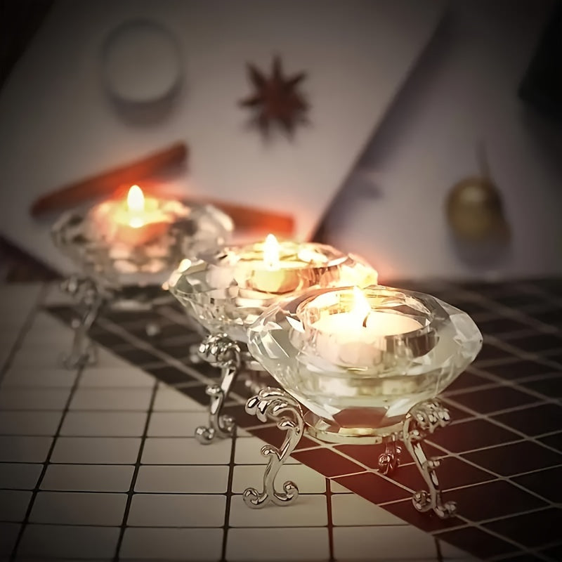 Juego elegante de 2 candelabros con cristal K9 transparente y base de metal pulido, perfecto para decoración de hogar, oficina y fiestas