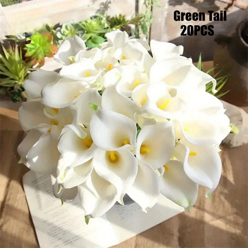 20 piezas de ramo de calas artificiales - Flores blancas de plástico realistas para bodas, Día de San Valentín, Día de la Madre, Semana Santa y decoración del hogar, accesorios para ramos