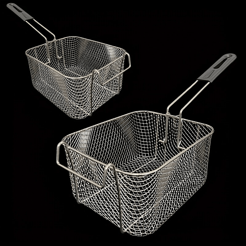 Cesta de freír de acero inoxidable con mango plegable - Antideslizante, fácil de limpiar, ideal para papas fritas, alas de pollo y alimentos fritos - Ideal para cocinas comerciales y domésticas, equipo de cocina comercial, vajilla duradera.