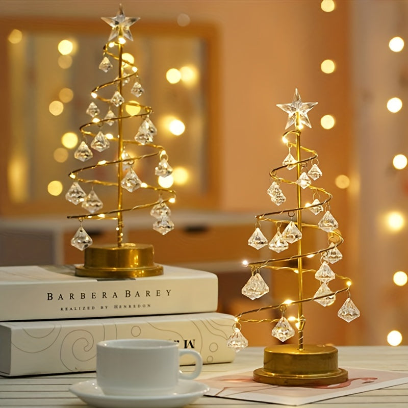 Lámpara navideña de árbol de Navidad, forma de lámpara colorida, lámpara de mesa con cristales de diamante para dormitorio, adorno navideño, ideal como regalo de cumpleaños, regalo de Pascua, para él o ella, sorpréndelo o sorpréndela