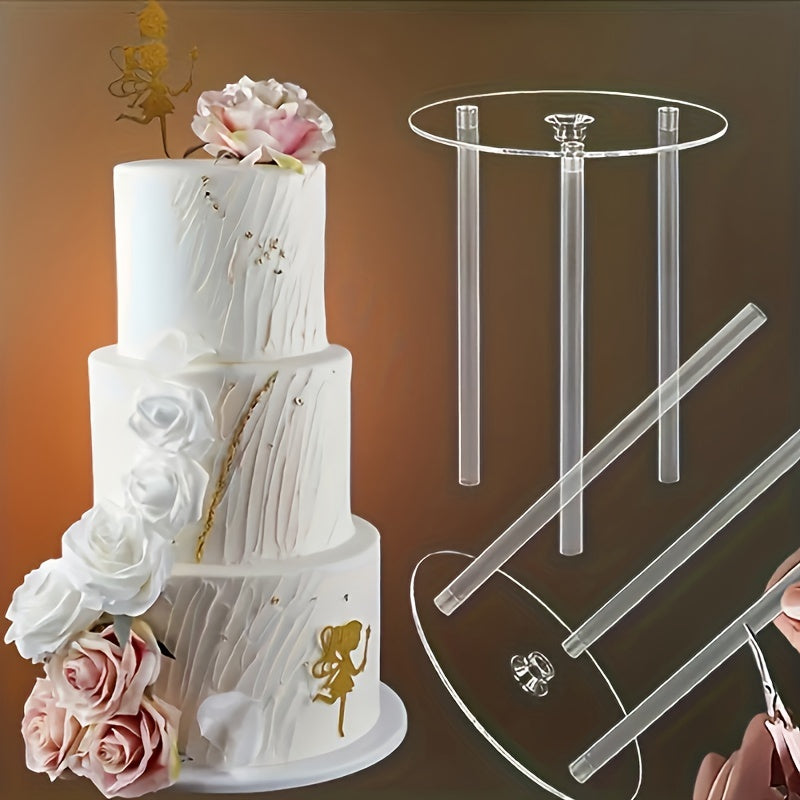 Kit de apilamiento de capas de pastel reutilizable de 4 piezas con partición y barras de espuma - perfecto para bodas y repostería - herramientas y accesorios de cocina para hogares y cocinas - pasadores de apilamiento de pastel transparentes, adecuados