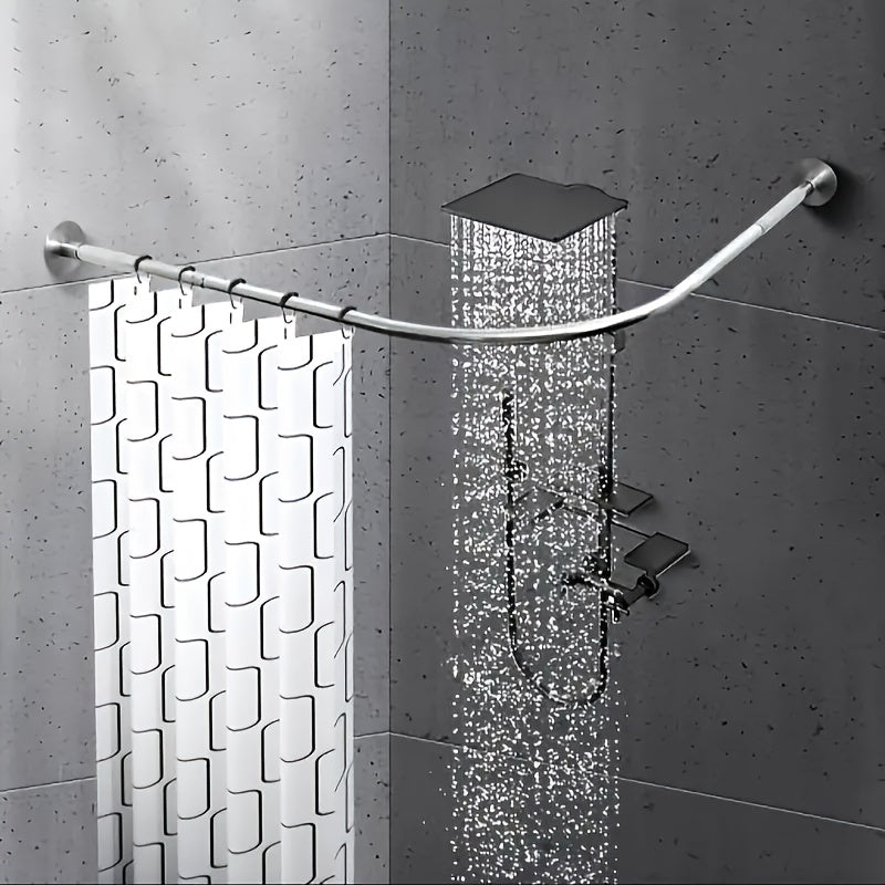 Conjunto de Barra para Cortina de Ducha Ajustable y Curva de 1 pieza, Barra para Cortina de Ducha Retráctil sin Agujeros de Acero Inoxidable, Fuerte y Duradera, Elegante, Fácil Instalación, Adecuada para Decoración de Baño, Suministros para el Hogar, Bar