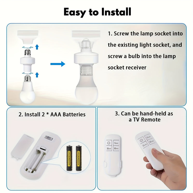 1 pieza de soporte de lámpara inteligente E27 con control remoto y interruptor de temporizador de 15 minutos/30 minutos/60 minutos - Luz LED de 85-265V, bombilla no incluida, fácil instalación para iluminación inalámbrica y cableada interior, luz de cont