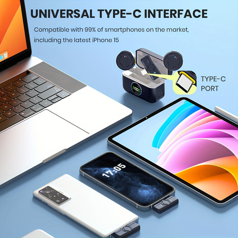 Sistema profesional de micrófono de solapa inalámbrico con reducción de ruido, receptor USB-C, ideal para grabación de video, entrevistas y reuniones | Cancelación de ruido de alta calidad, sistema de audio inalámbrico