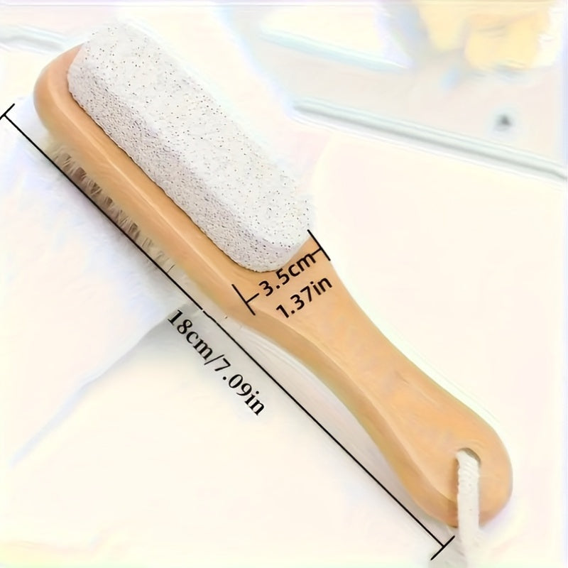 Un juego de 2 en 1 de lima de pies y cepillo con mango de madera - colgando de cuerda | Herramienta suave para masaje y eliminación de luz muerta beige, adecuada para el cuidado de los pies y el cuidado de spa, con gancho de cuerda