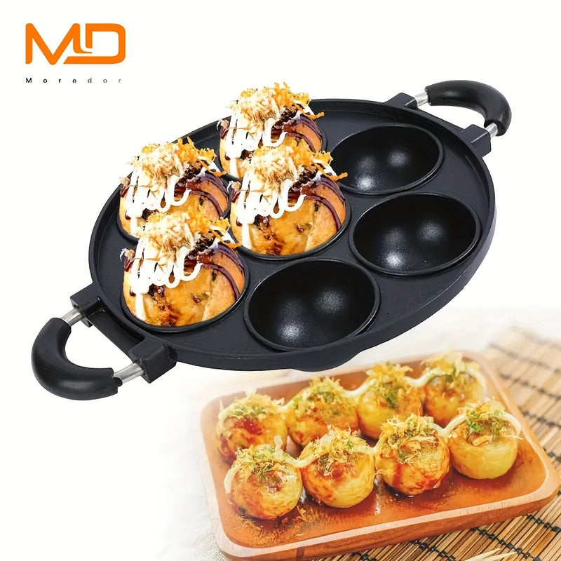 MOREDOR Sartén Antiadherente de 7 Agujeros con Molde para Pasteles de Aleación de Aluminio y Mango Ergonómico, Fácil Limpieza y Diseño Ahorrador de Espacio para Cocina en Casa, Actividades al Aire Libre, Panqueques, Empanadas