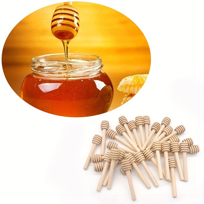100pcs Mini Cuchara De Madera Para Miel, Mango Largo De Madera Para Miel, Suministros Para Tarros De Miel, Varilla Para Mezclar Té Con Leche, Herramientas Para Postres, Gadget De Cocina