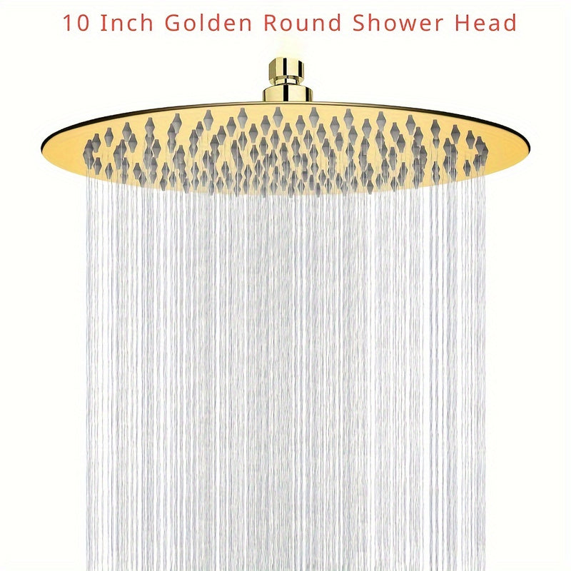 1pc Cabezal de Ducha Redondo Dorado, 25.4 cm Diseño Ultrafino - Cabezal de Ducha que Aumenta la Presión, Cabezal de Ducha Increíble, Cabezal de Ducha de Lluvia de Acero Inoxidable de Alta Presión y Alto Flujo, Accesorios de Baño Magníficos