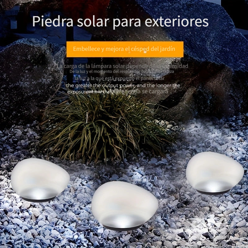 Lámpara Solar de Tierra para Exteriores, Luz de Guijarros, Lámpara Solar de Piedra para Jardín y Césped, Luz Solar con Enchufe para Suelo, Vidrio Esmerilado Blanco, Luz Decorativa Inalámbrica