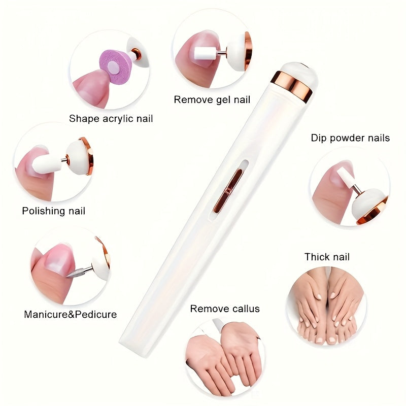 Broca Portátil para Uñas con 5 Accesorios, USB y Luz LED, Velocidad Ajustable para Herramientas de Manicura y Pedicura