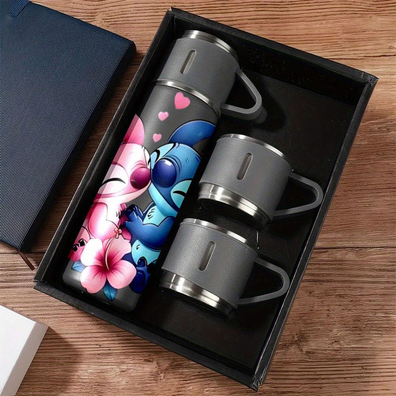 Juego de 1 termo de acero inoxidable Disney Stitch de 17 oz, taza térmica a prueba de fugas con 3 tazas para bebidas frías y calientes, suministros para viajes de negocios y escuela LHB03211