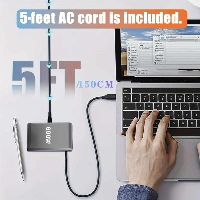 1pc de nuevo cargador rápido USB tipo C Gan de 600 W con carga rápida 3.0 para dispositivos móviles, con 8 puertos y 5C3A PD, fácil de transportar, adecuado para la carga de tabletas.
