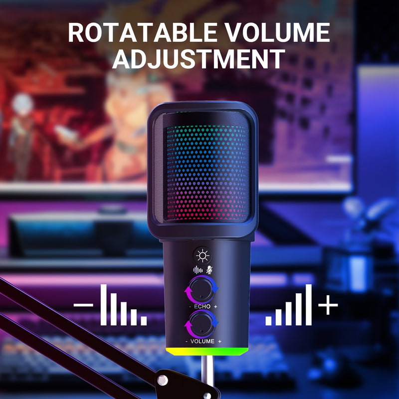 Micrófono de juego RGB RIKSOIN con soporte de boom sólido y flexible, micrófono condensador alimentado por USB para podcasting, transmisión en vivo, juegos - Incluye filtro de pop y botón de silencio, negro, equipo de transmisión en vivo, equipo de audio