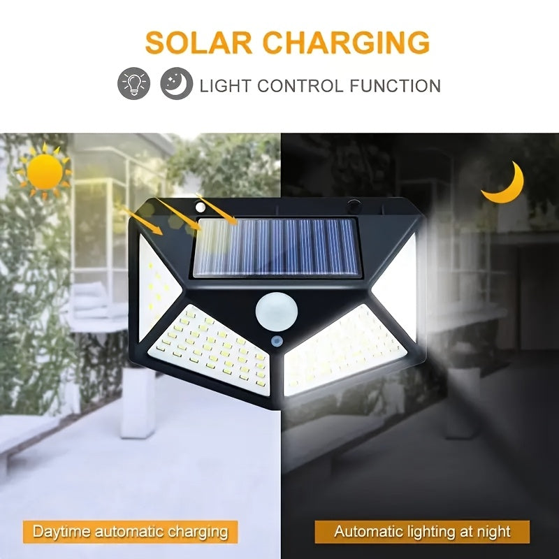 2/4/6 Luces de pared solares de 100 LED, luces de seguridad, luces de emergencia con sensores de movimiento, con 3 modos, un rango de iluminación de 270º y sin instalación de cables, adecuadas para patios al aire libre, jardines, cercas, cubiertas, garaj