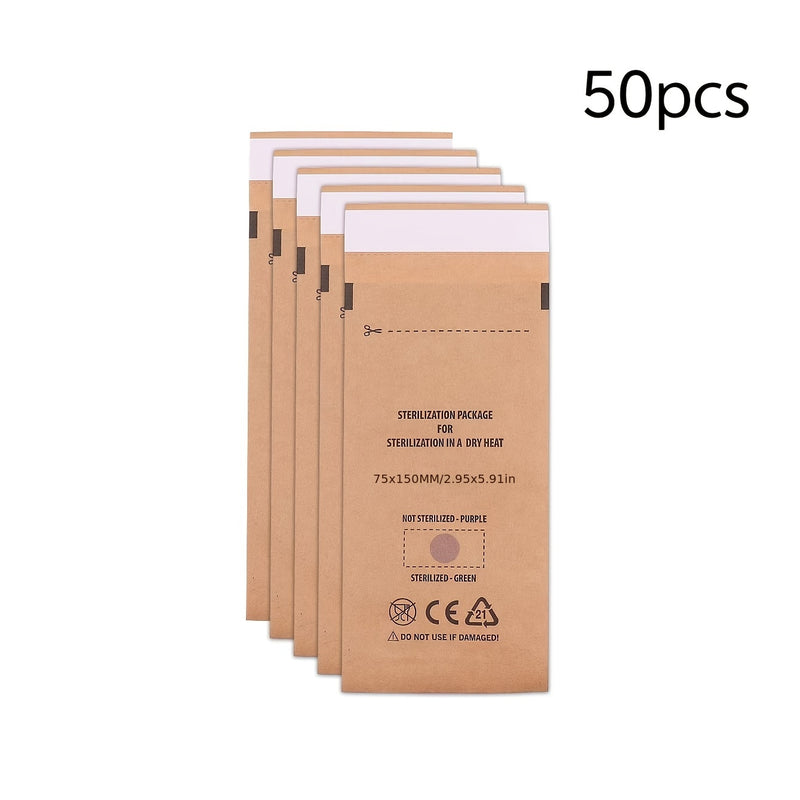 Bolsas de esterilización para el cuidado de las uñas de 50 piezas - Auto-sellables, esterilizadas a alta temperatura EO y vapor, inodoras, seguras y no tóxicas, diseño portátil y de ahorro de espacio para herramientas y accesorios de manicura y pedicura