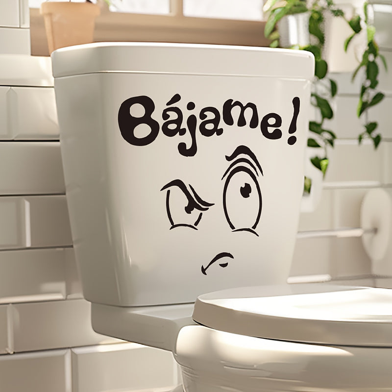 1pc Diversión Cartoon Anime PVC Decal de Tapa de Inodoro - "Bájame" Cita en Español, Acabado Brillante, Adhesivo Reutilizable de Plástico para Decoración de Tanque de Baño