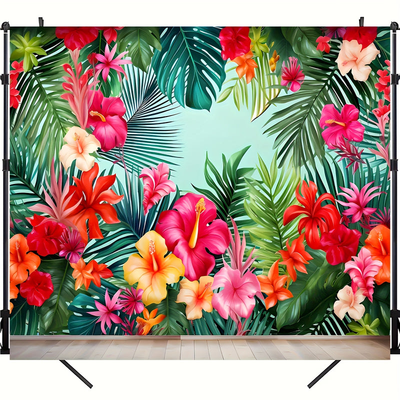 2D banderas, fondo de escenario de flor de palma tropical hawaiana - Bandera versátil de poliéster para bodas y fiestas en la playa, perfecta para celebraciones de verano y primavera.