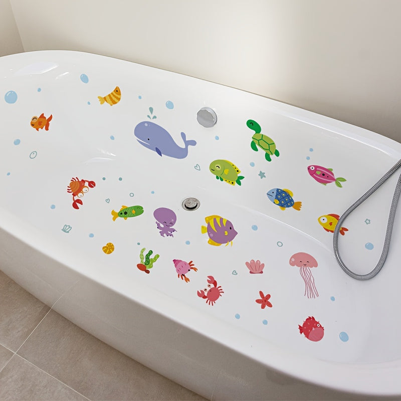 1 Juego de 6 Pegatinas Antideslizantes para Bañera con Patrones Creativos de Animales Subacuáticos, Pegatinas para Baño, Pegatinas para Bañera Esmeriladas