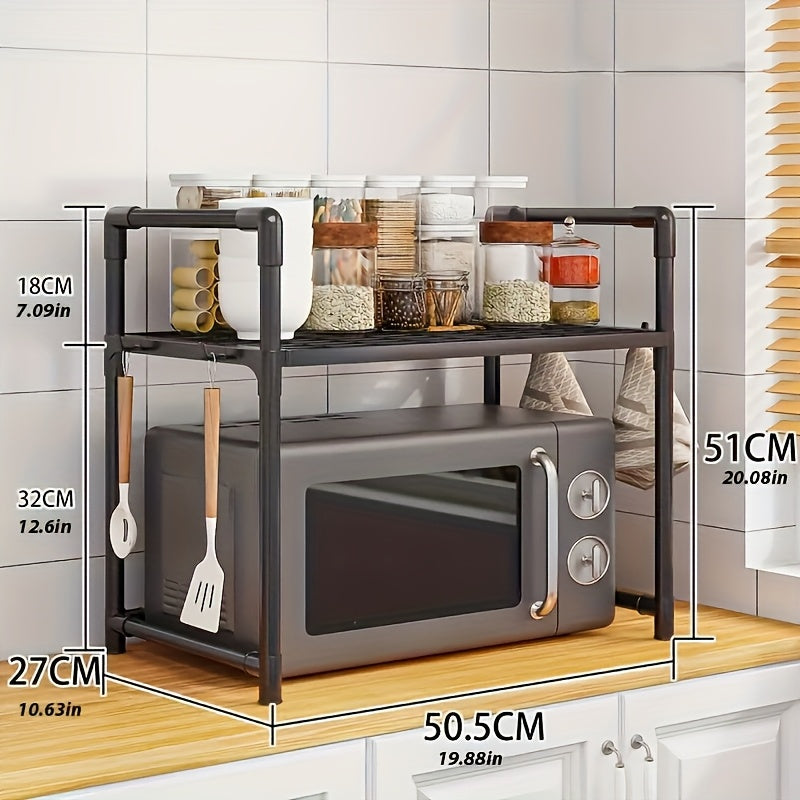 Soporte metálico resistente para microondas de cocina, 2 niveles expandible y ajustable, ideal para microondas, hornos, etc. - Sin madera, fácil de limpiar