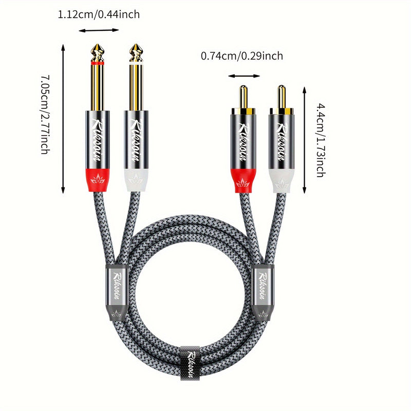 Cable de audio TS de alta fidelidad de 6.5 mm a doble RCA - Compatible con guitarra, altavoces y sistemas estéreo domésticos - Resistente y duradero - Adecuado para tabletas, PC y más - Marca RIKSOIN