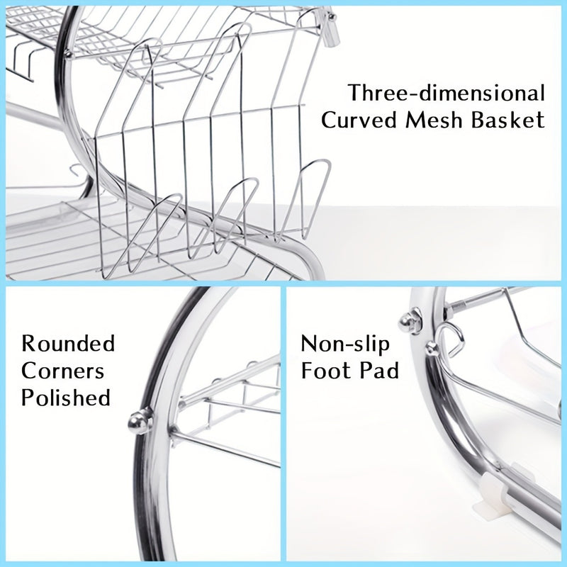 Estante de platos de acero inoxidable en forma de S de dos niveles - Organizador de cocina de encimera que ahorra espacio para platos y tazones, fácil de ensamblar, estructura de hierro duradera, solución de almacenamiento de cocina | Estante metálico el