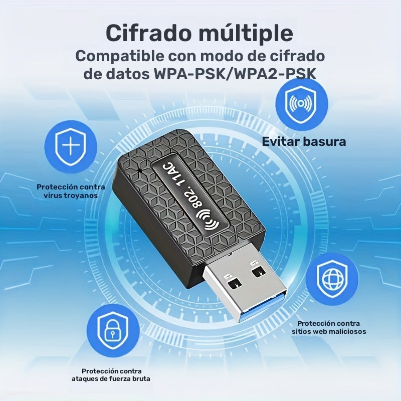 Adaptador inalámbrico USB de 1300 Mbps, adaptador de tarjeta LAN inalámbrica, adaptador de wifi para computadora portátil de escritorio, banda dual de 2.4G/5.8Ghz, compatible con protocolo inalámbrico 802.11Ax, banda dual de 1300M simultáneamente, la ban