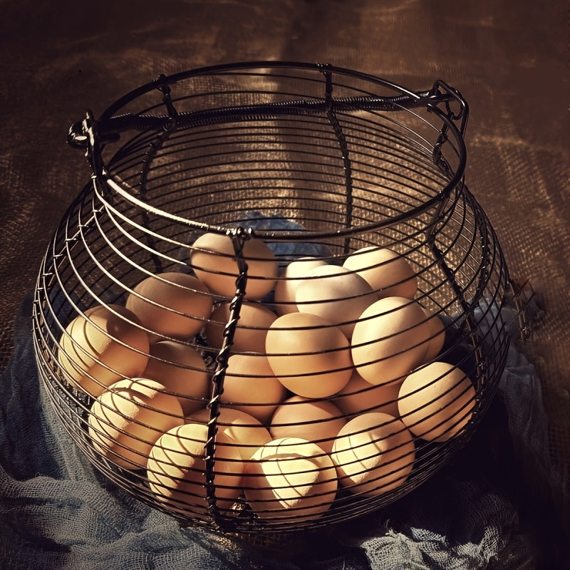 Cesta de huevos de malla metálica negra con capacidad para 50 huevos, con asas - Almacenamiento portátil y fácil de limpiar para huevos y patos, ideal para estilos de granja y recolección de huevos al aire libre, soporte para huevos.