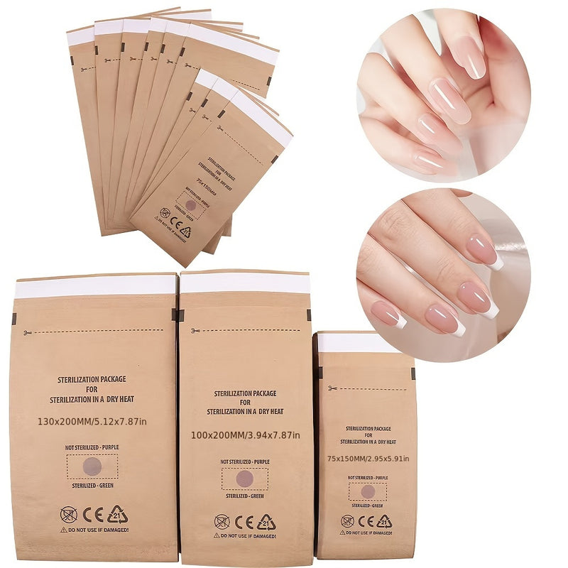 Bolsas de esterilización para el cuidado de las uñas de 50 piezas - Auto-sellables, esterilizadas a alta temperatura EO y vapor, inodoras, seguras y no tóxicas, diseño portátil y de ahorro de espacio para herramientas y accesorios de manicura y pedicura