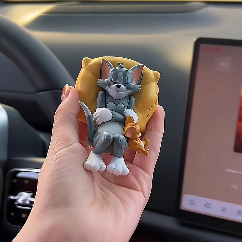 Decoración de auto con diseño de caricatura de los adorables gato y ratón, Tom y Jerry, artesanal y sin necesidad de energía