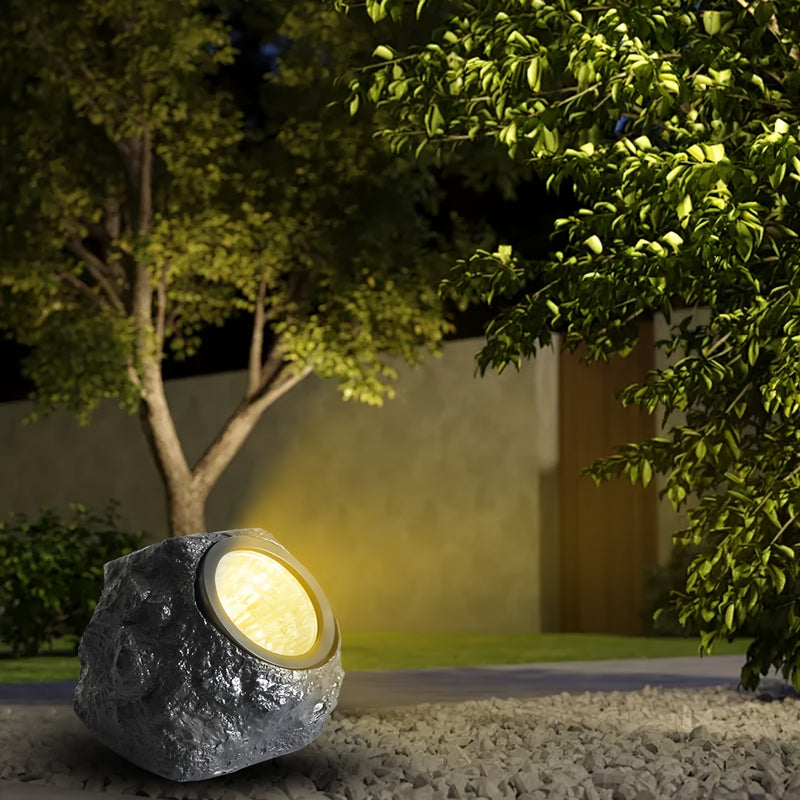 1 pieza de luz de piedra de jardín LED alimentada por energía solar - Iluminación cálida/blanca, resistente a la corrosión, con carcasa de acrilonitrilo butadieno estireno, montaje semienterrado para exteriores, parques, villas y decoración de césped nav