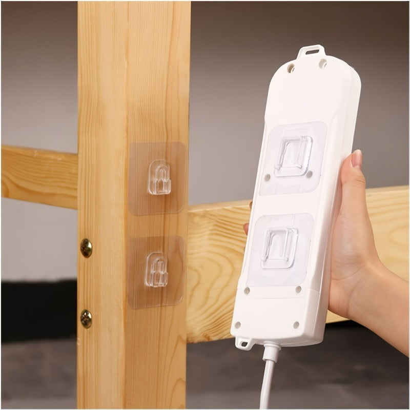 10pcs Ganchos Adhesivos de Plástico Transparente Modernos, Soporte de Regleta de Pared con Hebilla de Encaje, Sujeción Sin Taladro para Organización de Baño y Puertas, Ganchos de Utilidad de Fácil Instalación