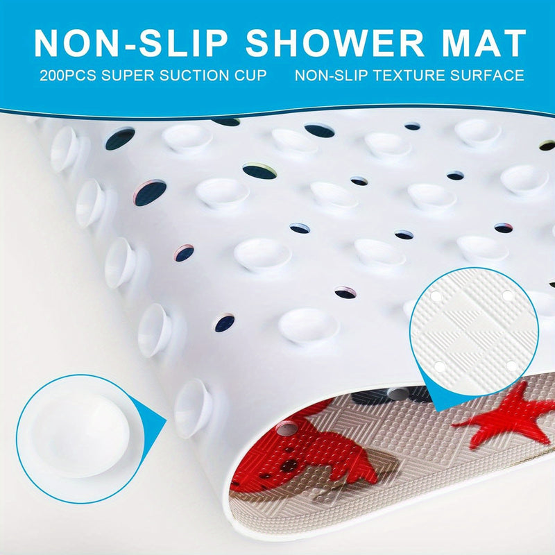 Alfombra de Baño para Tubería, 101.6 x 40.64 cm Extra Larga Antideslizante con Patrón de Tortuga Marina, Alfombrilla para Ducha y Bañera con Ventosas y Agujeros de Drenaje, Lavable a Máquina