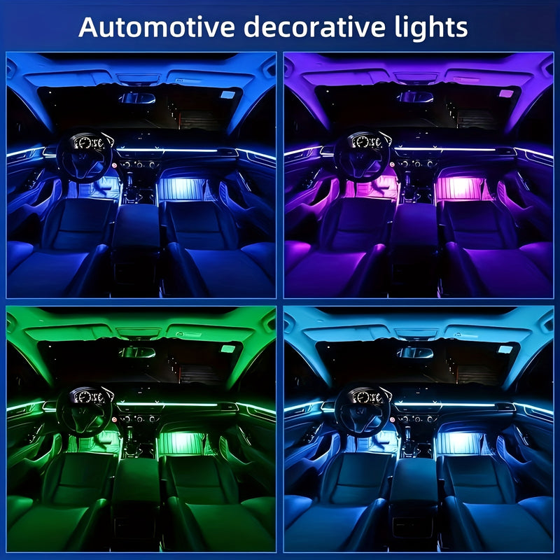 Luces LED para tablero de coche con alimentación USB y control remoto, iluminación ambiental interior de fibra óptica, sincronización de música, voltaje de funcionamiento de 5 V, no requiere batería.