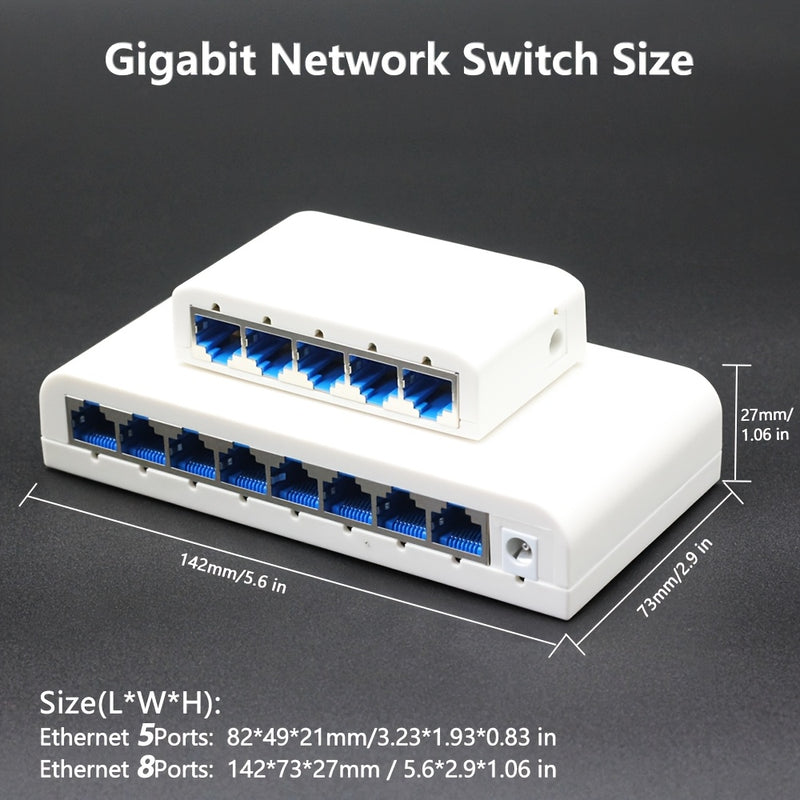 Conmutador de Red Gigabit de 5/8 Puertos 10/100/1000Mbps, Adaptador Ethernet RJ45 Alimentado por USB para Escritorio, Plug and Play con Cambio Automático MDI/MDIX Rápido, Adecuado para Expansión de Red en Hogar/Dormitorio y Oficina - Múltiples Modos de C