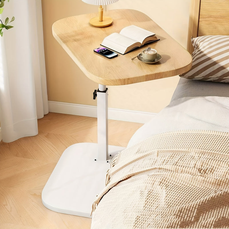 Mesa pequeña giratoria de 360°, Mesa multifuncional para aperitivos, Mesa auxiliar para sofá con altura ajustable, Mesa de café de oficina portátil, Panel de madera con estructura de hierro, Adecuada para ocio al aire libre