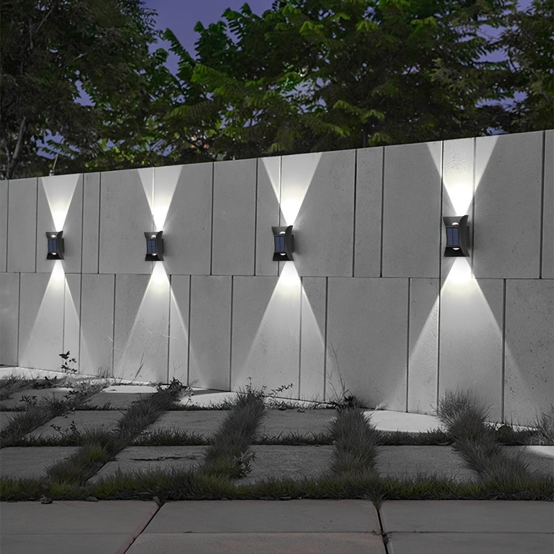 Lámpara de pared de LED con sensor de luz automático alimentada por energía solar, montaje semi-incrustado de plástico, doble iluminación direccional, diseño desmontable con carga solar, batería de níquel de 300mAh, portátil - Incluye fuente de luz integ