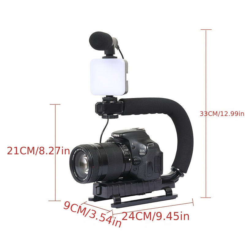 Equipo de Grabación y Videografía Portátil Multifunción con Micrófono Capcitorio Manual, Estabilizador, Soporte para Zapata Caliente con Luz de Relleno LED para Teléfono Móvil, Cámara SLR, Equipo de Grabación de Audio y Vídeo para Entrevistas en Vivo, Po