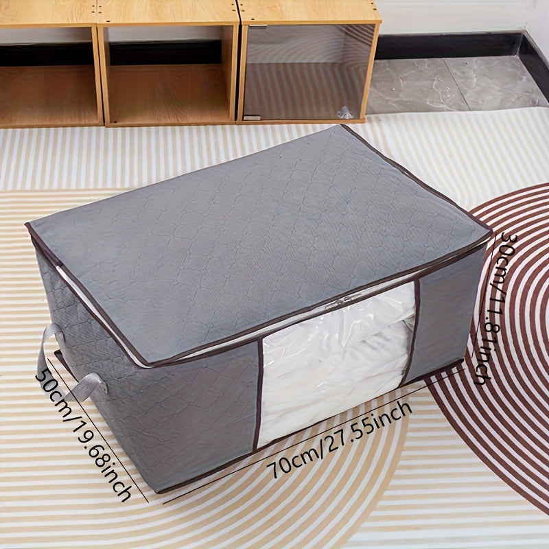 Bolsa organizadora grande para ropa, hecha de tela no tejida, con ventana transparente y cierre seguro de cremallera, protector multiusos para cobijas, edredones y ropa de temporada, almacenamiento debajo de la cama