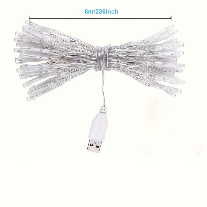 Luces de Hadas LED Blancas Cálidas de 5.99 metros - Luces Parpadeantes con Alimentación USB para Navidad, Bodas y Decoración Exterior, Perfectas para Calles Comerciales y Caminos Florales, Luces para Decoración