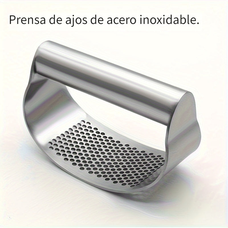 1 pza., Prensa de Ajos, Prensa de Ajos de Acero Inoxidable, Picadora de Ajos de Metal Mecedora, Trituradora de Ajos Lavable, Picadora de Ajos de Cocina, Machacador de Ajos, Utensilios de Cocina, Accesorios de Cocina