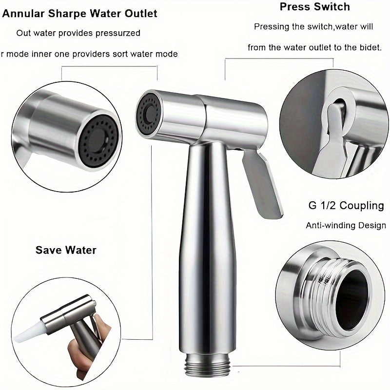 Kit de ducha portátil de alta presión de acero inoxidable con manguera de 4,8 pulgadas y soporte de pared - Boquilla auto-limpiante, resistente a fugas, para baño, inodoro, limpieza de mascotas, diseño moderno de montaje en pared, accesorio de limpieza d