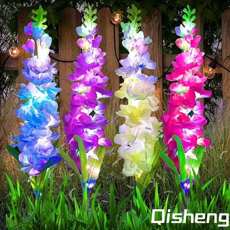 Juego de 4 - Luz solar decorativa para jardín, flores de jacinto mejoradas con modo de iluminación, ideal para decoración de fiestas, patios y césped, perfecta para Navidad