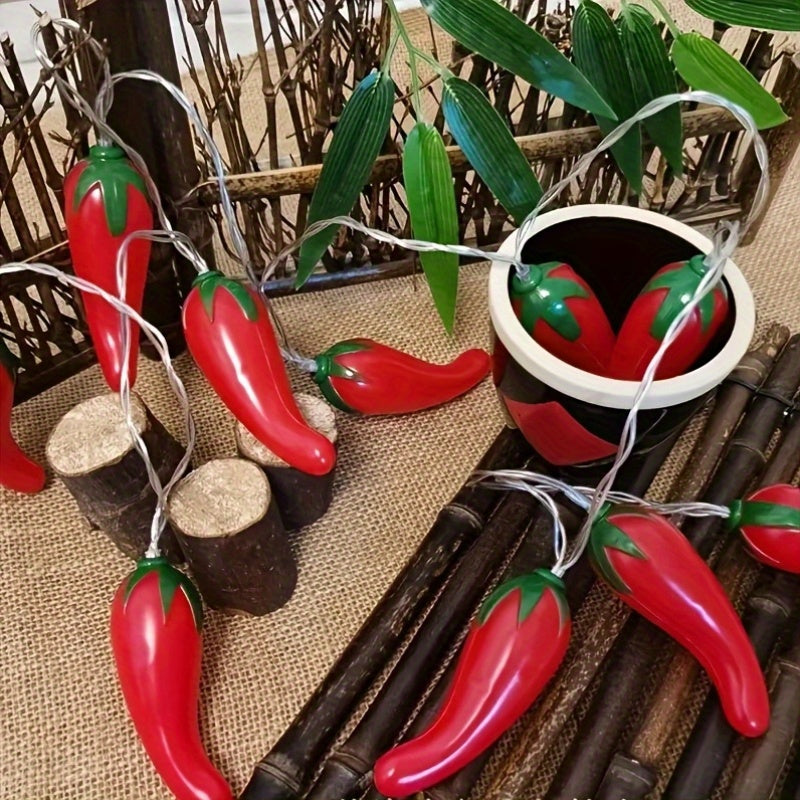 1 pieza de luces de cuerda de chile rojo, luces colgantes festivas LED de 59,06 pulgadas con 10 bombillas o 1118,11 pulgadas con 20 bombillas, luces de cuerda de forma vegetal adecuadas para cocina, mesa y sala de estar (baterías no incluidas)