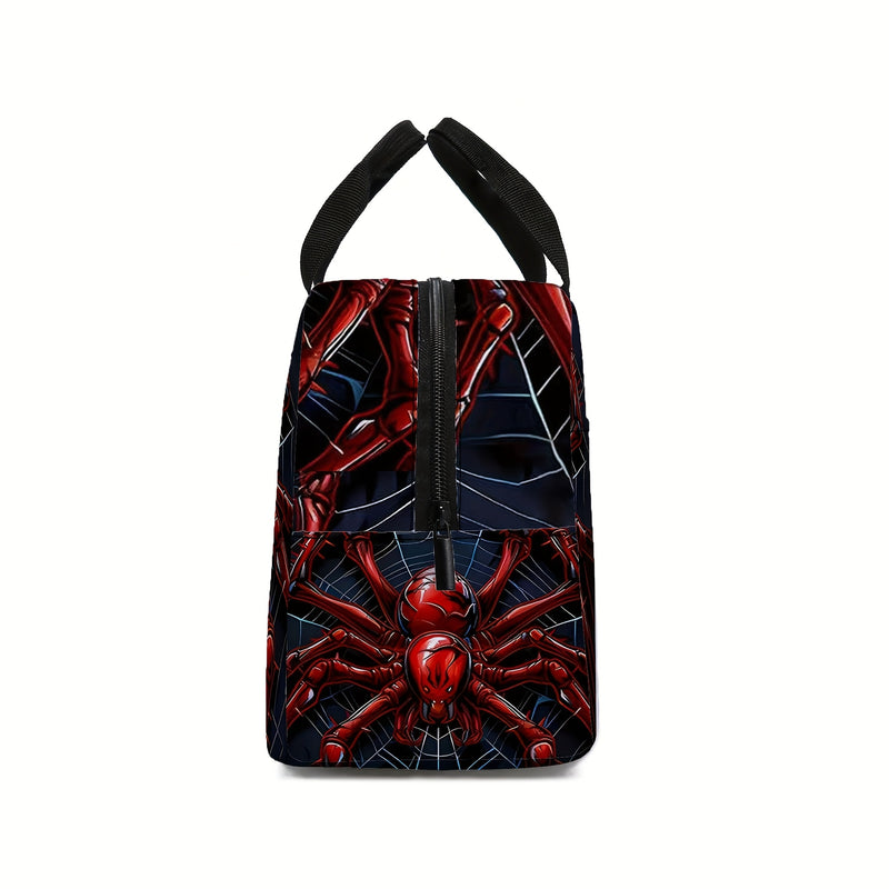 Bolsa de almuerzo aislada con estampado de arañas - Resistente de poliéster con diseño de telarañas vibrantes, sin contacto con alimentos, ideal para el trabajo, viajes y pícnic, lavable a mano, bolsa de almuerzo aislada, regreso a la escuela