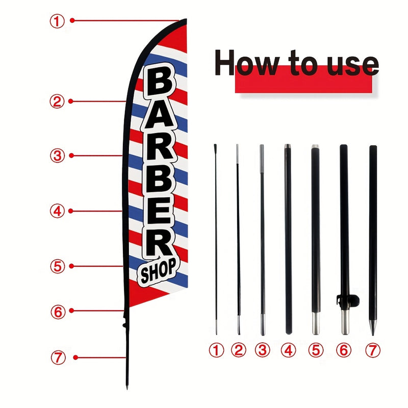 Juego de 1 bandera de barbería de 259.08 cm con asta, diseño vibrante en rojo, blanco y azul, para publicidad exterior y promociones, accesorio para barbería